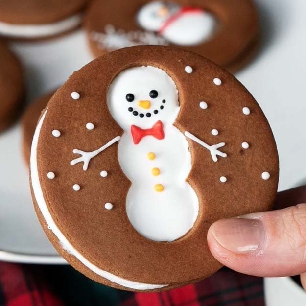 Печенье на праздничный стол в виде снеговика с маршмэллоу-01
