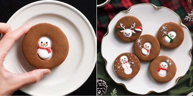 Печенье на праздничный стол в виде снеговика с маршмэллоу-06
